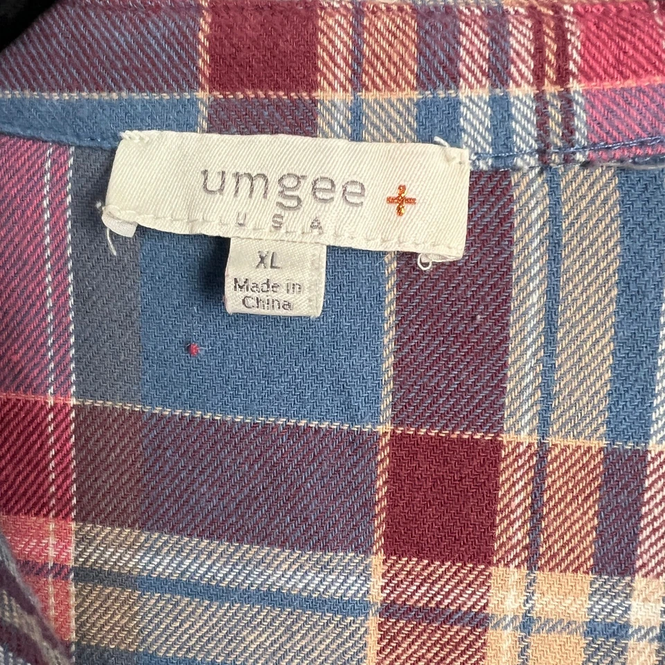 Camisa de vestir Umgee + a cuadros bolsillos XL azul rosa abotonada suave L/SL Cottagecore Foto 3 de 4