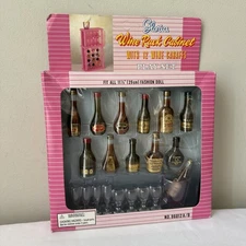 Gloria Doll Wine Rack Cabinet 11.5" Wine Carafes Miniature Bottles Glasses