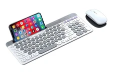 Wireless Keyboard and Mouse Combo with Phone Tablet Holder, Rechargeable 