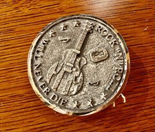 White Brass Belt Buckle Bonfe Workshop Pewter Rock N Roll Men 1.5 Inch