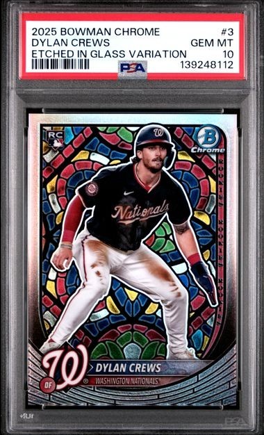 2025 Bowman Chrome Dylan Crews Etched in Glass Variation SSP PSA 10 LOW POP RC