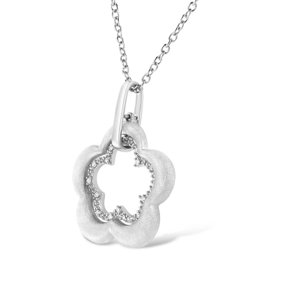925 Sterling Silver Diamond Accent Double Flower Shape Pendant Necklace - Image 3 of 4