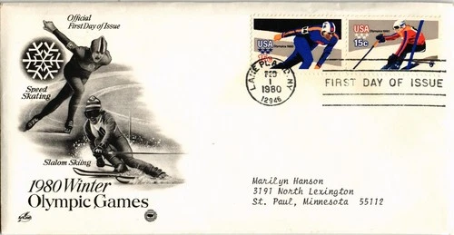 Dr Jim Stamps FDC 15c 1980 Winter Olympics Setenant Pair ArtCraft Monarch Size