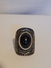 Navajo Styled Intricate Swirl Design Half Finger Black Onyx Style Ring Size UK R