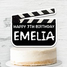 Film Theme Clapper Board Cake Topper Personalised Name and Age Birthday Decor