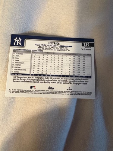 2025 Topps Chrome Baseball Sepia Refractor #139 Ben Rice Rookie RC - Picture 2 of 2