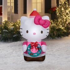 Gemmy Hello Kitty Holding Wreath 4.5 Ft Christmas Inflatable New