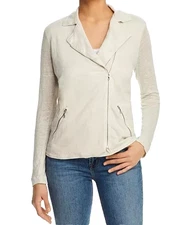 Majestic Filatures Deluxe Linen Moto Jacket Ivory Sz 3 Zip Up Minimalist nwot