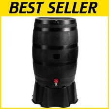 50-Gallon Eco Rain Barrel - Durable Flat Back Design with Stand Included, Black