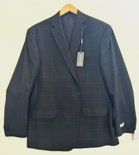 NWT Michael Kors Mens 46L Kelson Charcoal Blue Plaid Blazer Sport Coat MSRP $295