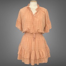 Entro Womens Dress L Peach Coral Smocked Tiered Ruffle Mini Boho Cottagecore