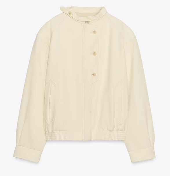 ZARA WOMAN HIGH NECK ZW COLLECTION BUTTONED JACKET ECRU 8114 823 712 NEW