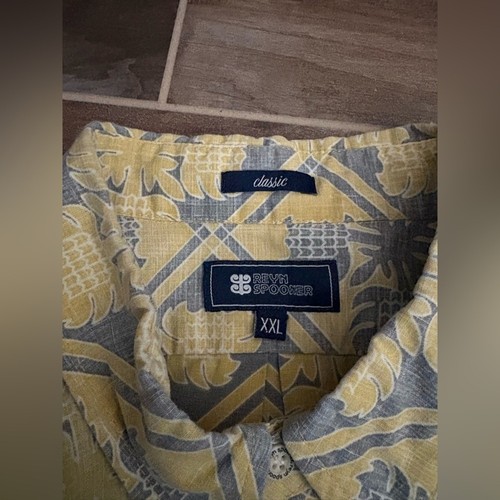 Reyn Spooner Kloth Hawaiian Aloha Quilt Geometric Popover Shirt XXL Gelb Grau - Bild 7 von 13