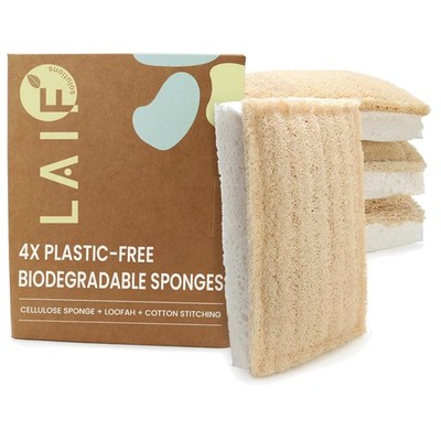 Eco-Friendly Kitchen Sponges Pack of 4 - Biodegradable Loofah & Cellulose Scr...