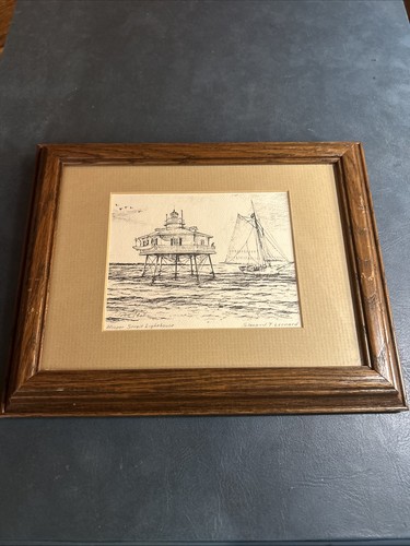 Hooper Strait Lighthouse JOHN MOLL Framed Sketched Print. FREE SHIPPING
