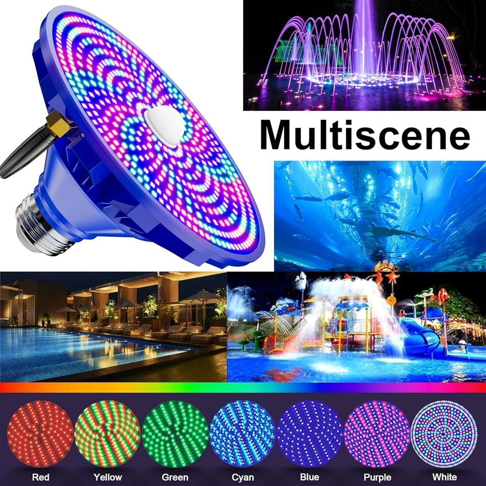 RGBW LED Swimming Pool Light Bulb 120v 90W 12 Color Modes Remote ...