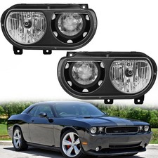 2pcs Headlights For 2008-2014 Dodge Challenger Black Housing Headlamps Lr Pair