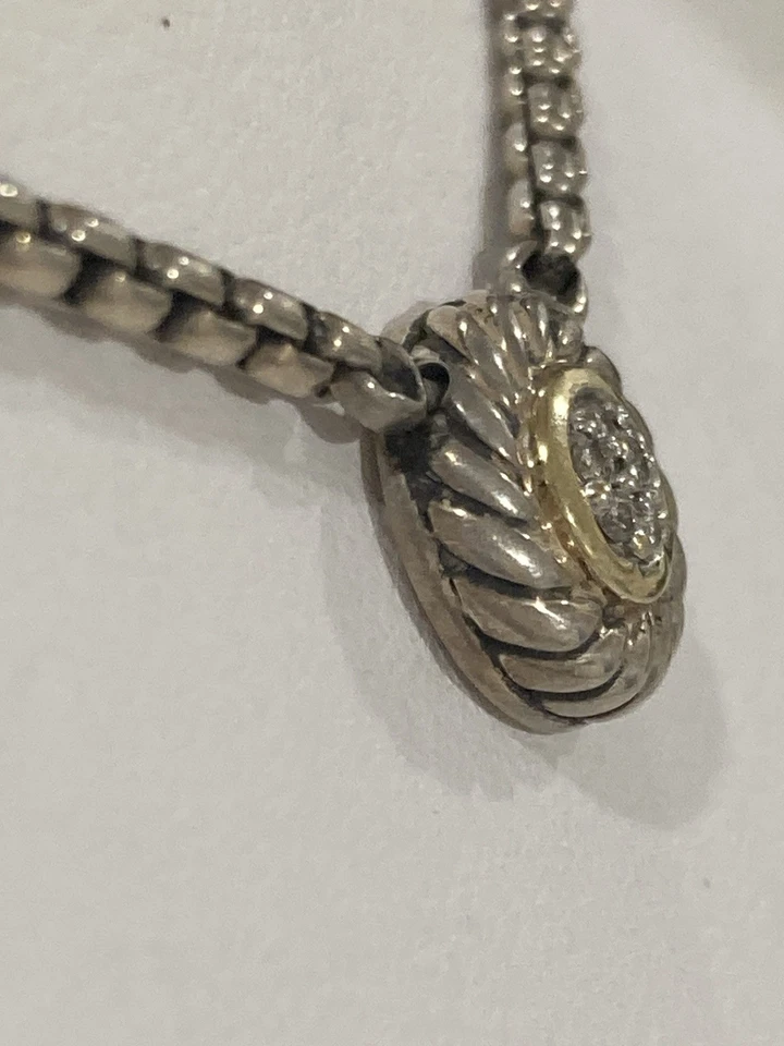 David Yurman 925 Sterling &18k Yellow Gold Diamonds Cookie Pendant - Image 4 of 4