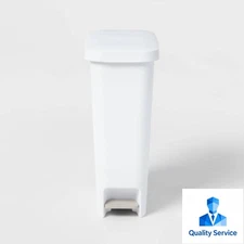 Brightroom 11gal Slim Step Trash Can, White Pedal-Operated, Textured
