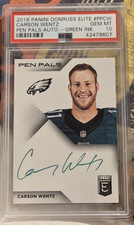 2016 Panini Donruss Elite Pen Pals GREEN INK Carson Wentz PSA 10