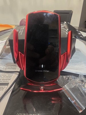 Car wireless phone charger & holder black/red  QI enabled & USB cable included