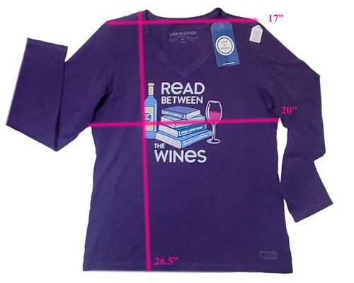 Life is Good Damen-T-Shirt Traube READ BETWEEN THE WINE L/S V-Ausschnitt Crusher Neu mit Etikett M - Bild 4 von 4