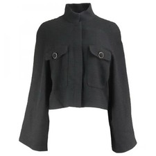 CHANEL 15A BLACK TWEED CC LOGO BUTTON JACKET BLAZER FR42 US10