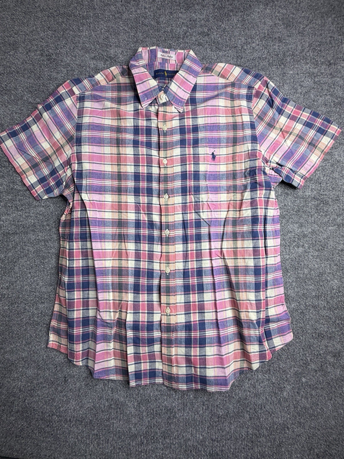 MEN’S POLO RALPH LAUREN LARGE BUTTON-UP SHORT SLEEVE BLUE PLAID SHIRT Multicolor