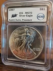 1997 American Eagle Silver Dollar ICG MS70 Austin Hutto Signed. "RARE" GRADE