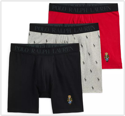 Polo Ralph Lauren BEAR/Allover Pony 3 PACK Cooling Cotton Boxer Briefs, M