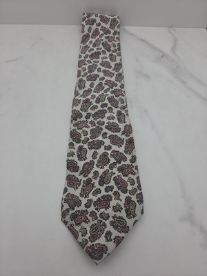 Vintage Paco Rabanne Paris Silk Tie Mens Gray Pink Paisley Pattern Made In Italy