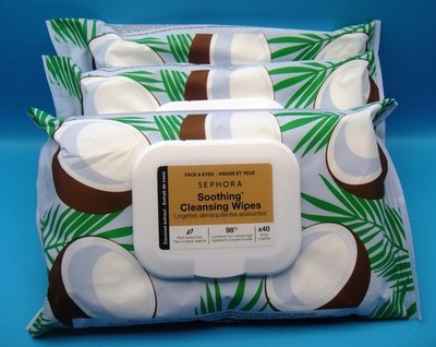 3 Sephora Lot *SOOTHING CLEANSING WIPES* 40 Per Pack FACE & EYES Jumbo FREE SHIP