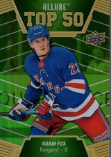 2019-20 Upper Deck Allure Top 50 Green Border #T505 Adam Fox /50 - HKY