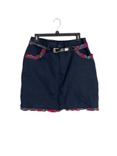 Vtg Women Cotton Navy Mini Skirt Red Plaid Trim Sz 13 Preppy Schoolgirl Punk USA