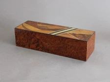French Art Deco box with key & lock, Antique 1930s, Marquetry of various woods