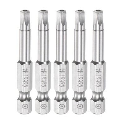 5pcs H4 Magnetic Security Pentagon Screwdriver Bit 1/4'' Hex Shank 2'' Length