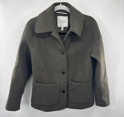 Max Mara Leisure Coat Jacket Green Wool Pockets Womens XS Minimalist Grunge