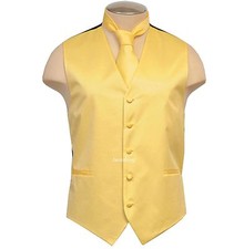 New BRAND Q Formal Men's Polyester Vest tuxedo waistcoat  Necktie YELLOW