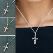 Sterling Silver Rose Gold Cubic Zircon Inlaid Holy Cross Pendant Women Necklace