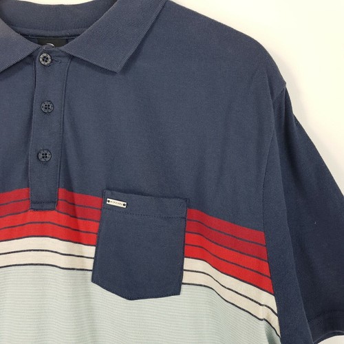Ripcurl Men XL Blue Short Striped Chest Left Pocket Collared Polo - Picture 3 of 11