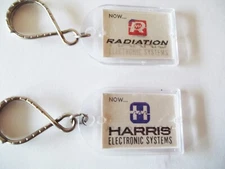 2 Vintage Radiation / Harris Electronics Lenticular 3D Keychains, Melbourne FL