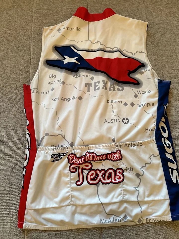 Camiseta deportiva de ciclismo SUGOI unisex roja blanca azul Don’t Mess with Texas Map talla S Foto 2 de 4