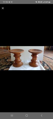 Eames Style Type A Solid Wood Turned Stool Pair