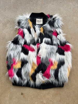 Thread & Supply Multicolor Faux Fur Vest With Black Ribbed Hem Q3
