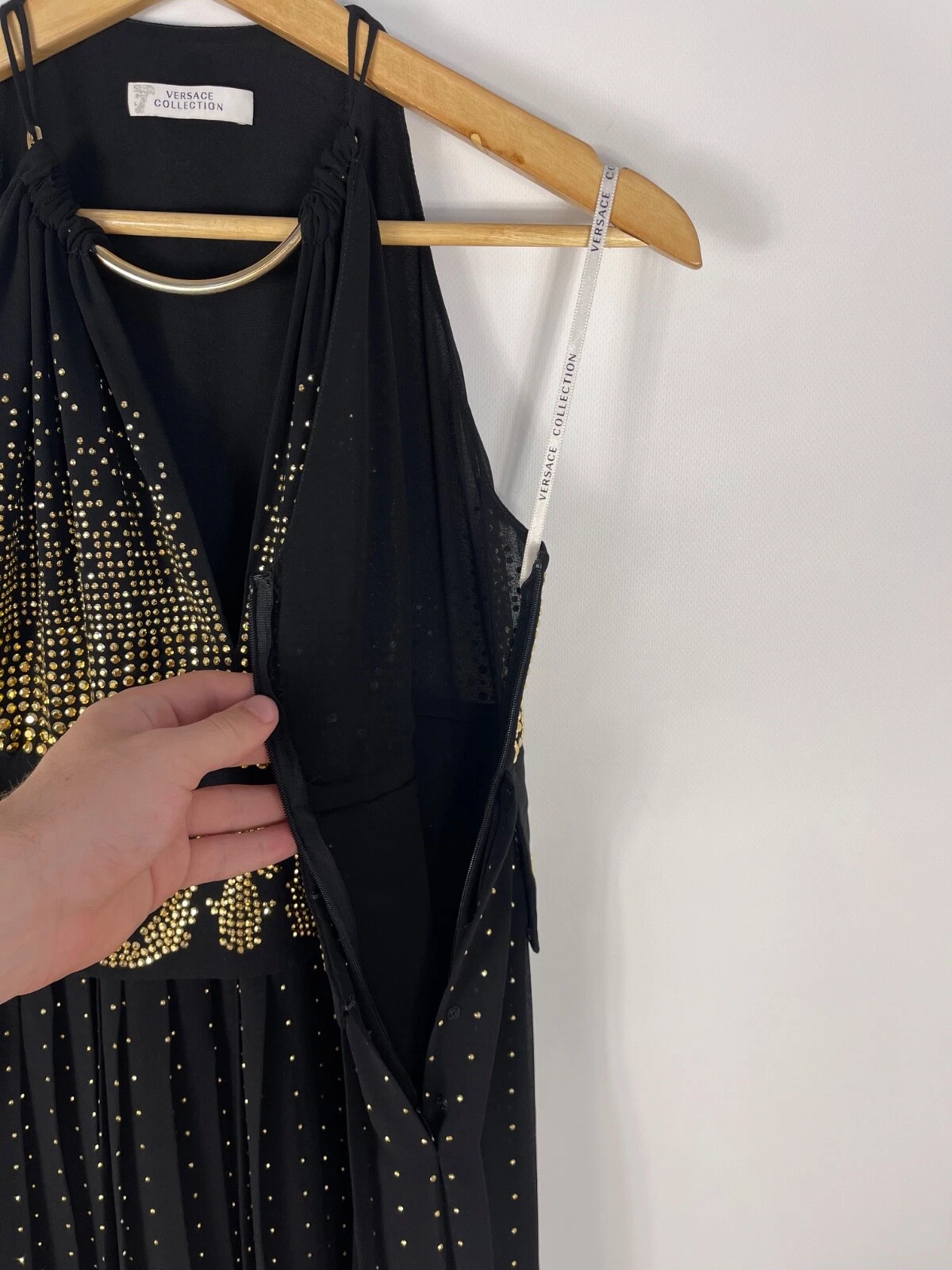 Versace Collection Mini Abito Donna Impreziosito Nero Stile Lusso Taglia 40