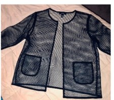 Alfani XL Prima June Deep Black Net Blazer, Jacket, Cardigan 3/4 Sleeves NWT