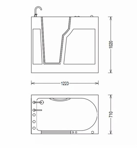 Seniorenbadewanne Siena I 122x71cm Badewanne Sitzbadewanne und Whirlpool - Bild 5 von 5