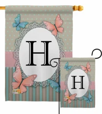 Butterflies H Initial Garden Flag Bugs Frogs Friends Decorative Gift Yard Banner