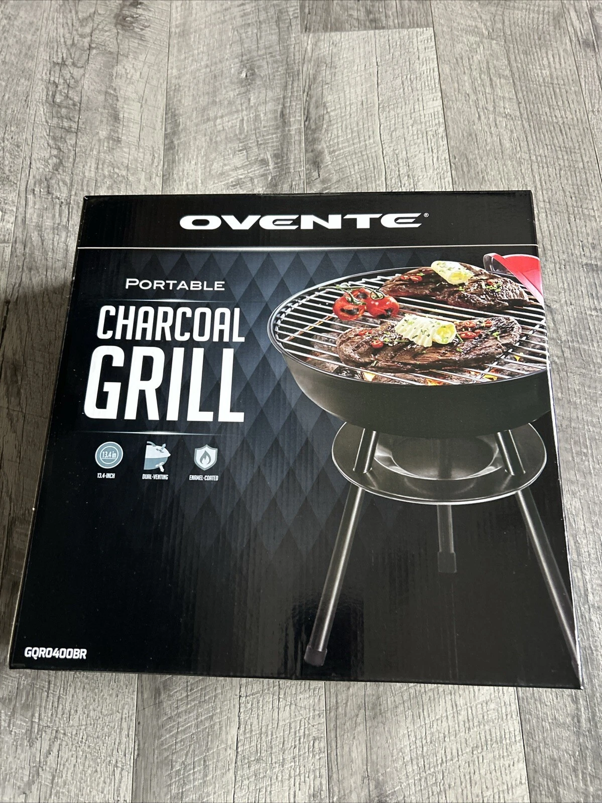 Ovente 13.25” Portable BBQ Charcoal Grill Outdoor Camping Tailgating GQR0400BR