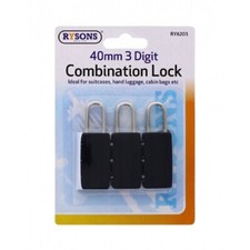 3 X COMBINATION PADLOCK 3 DIGIT BLACK 40mm LOCK SECURITY TRAVEL LUGGAGE SUITCASE